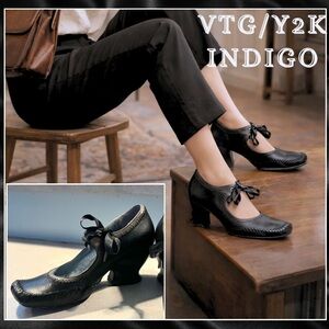 VTG Y2K Indigo, Leather Clarks,Mary Jane Lace Victorian Heel Goth,EUC, Size 6M